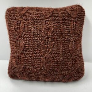 Dark Chocolate Brown 15" Square Sweater Knit Throw Pillow Leaf Design